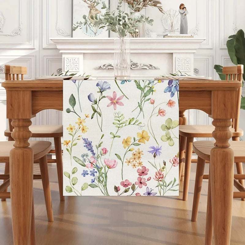 tableau printemps lin motifs floraux aquarelle moderne résistant l'eau blanc multicolore