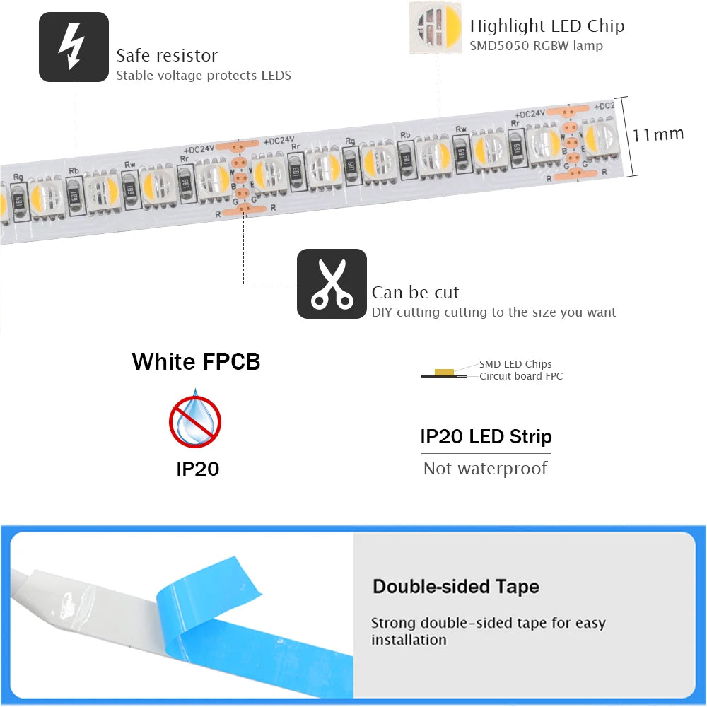 ruban led flexible rgbw rgbww 12v 24v 60 108 120 leds/m adhésif modernes diodes
