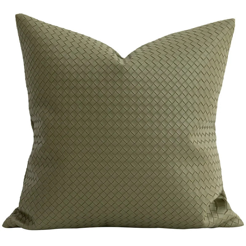 housse coussin vert olive motif géométrique contemporain polyester respectueux environnement coussin