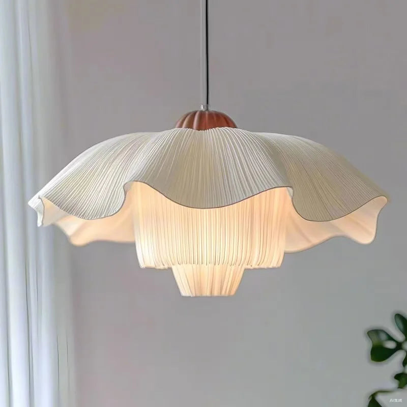 lampe suspendue moderne tissu blanc beige rayures plissées chaîne métallique 4500K 3000K 6000K 90
