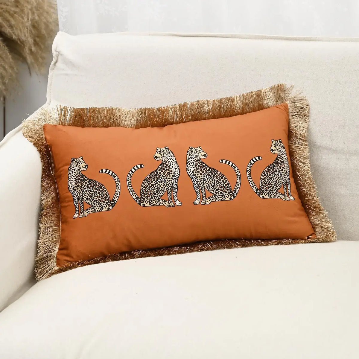coussin imprimé léopard doré moderne adhésif tassel velours polyester carré decoration 45x45cm 30x50cm