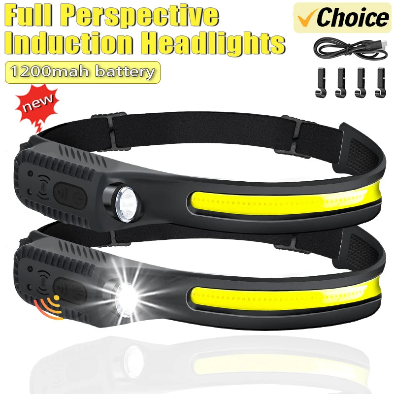 lampe frontale led rechargeable usb modes lumiere ipx4 etanche texture antidrapante noire jaune moderne