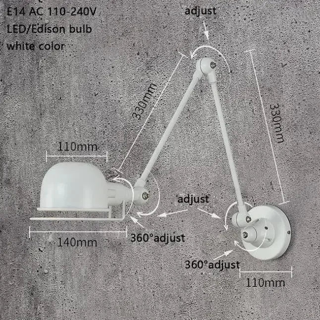 lampe murale articulée industrielle moderne vert gris blanc rouge noir opacité LED Edison