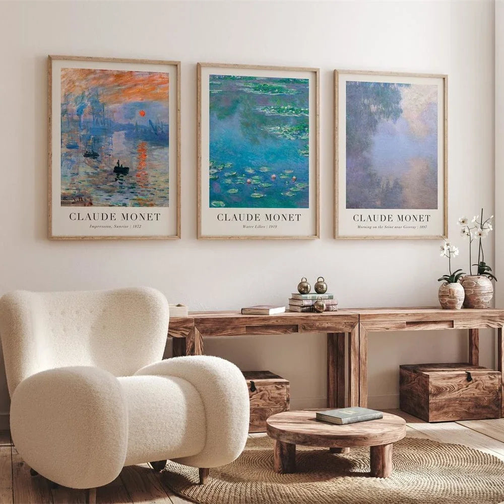affiche murale toile peinture impressionniste nénuphar monet cadre bois décoration salon classique