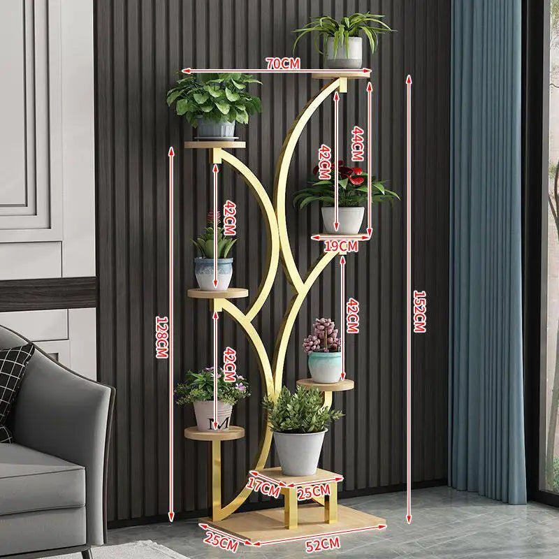 meuble plantes moderne minimaliste noir doré blanc structure arborescente plateaux simples