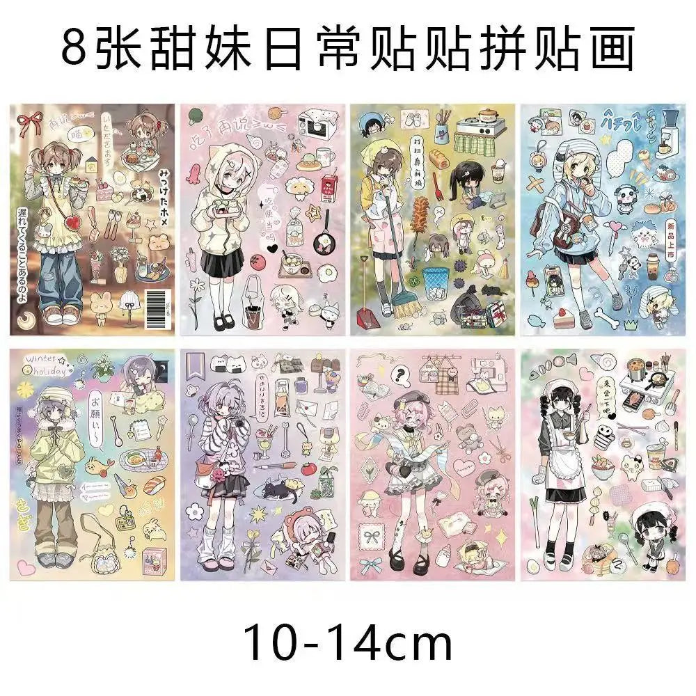 sticker autocollant kawaii dessin animé personnages objets mignons symboles rose bleu gris blanc opaques