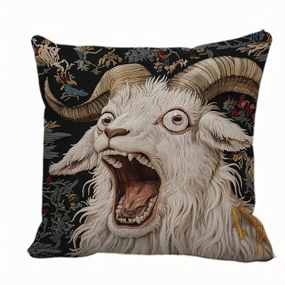 taies d'oreiller vintage motif chèvres noir blanc gris polyester peachskin 45x45cm décoration maison hospitalière