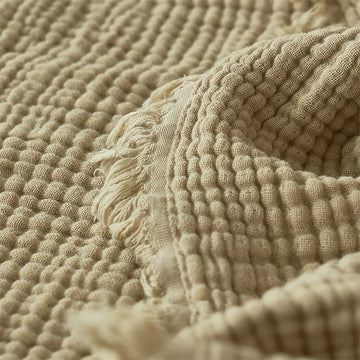 plaid coton 100 portable anti boulochage beige clair texture tissée rustique opacité étanche pique