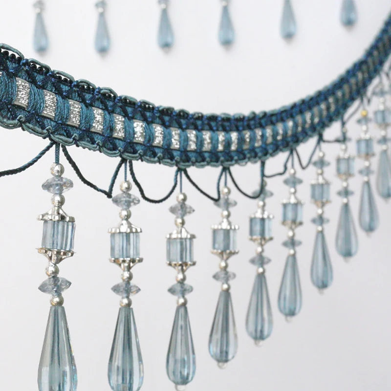 accessoires rideau dentelle goutte bleu clair doré gris élégant textile maison
