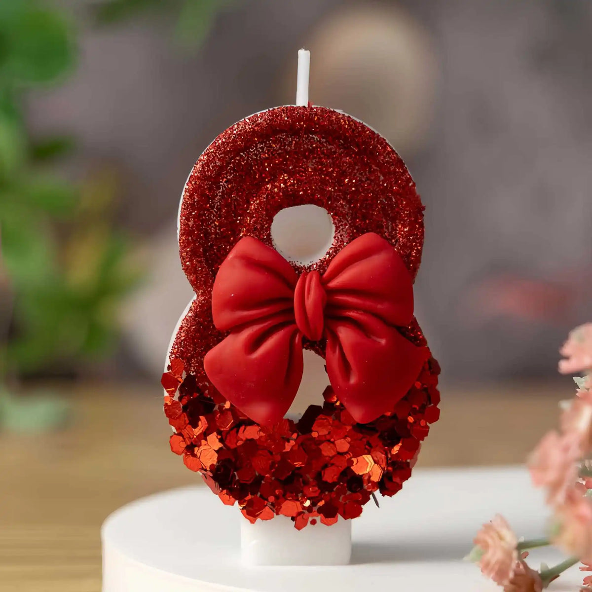 bougies numérotées pailletées rouges décoratives anniversaire cire paraffine boîte rangement support rond couteau blanc