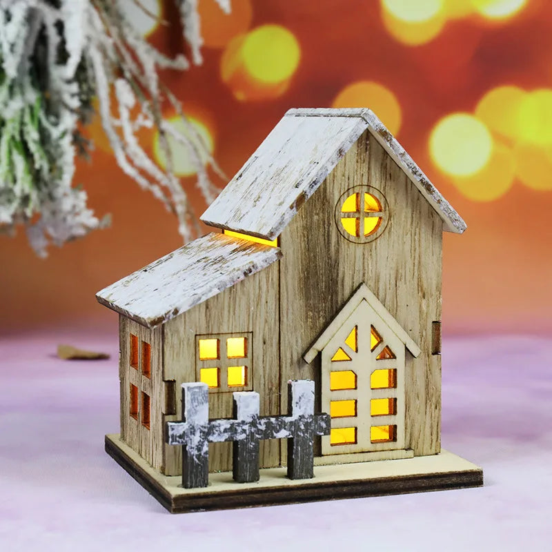 décorations noël miniatures maison bois naturel rustique vintage porte fenêtre led