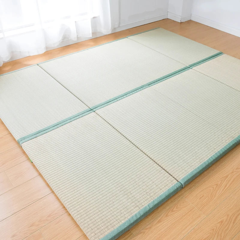 tapis pliable moderne rayures horizontales beige vert clair minimaliste