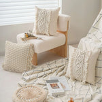 taies d'oreiller géométriques bohèmes crème franges macramé décoratives maison hospitalière