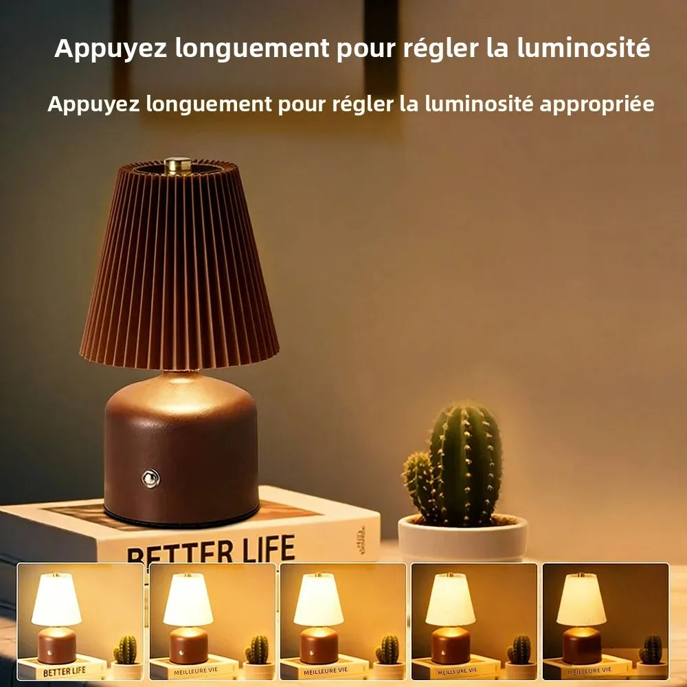 lampe table led blanc marron rose plissée moderne interrupteur tactile charge type