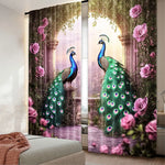 rideau classique paon roses feuilles vert bleu rose beige opacité chambre salon