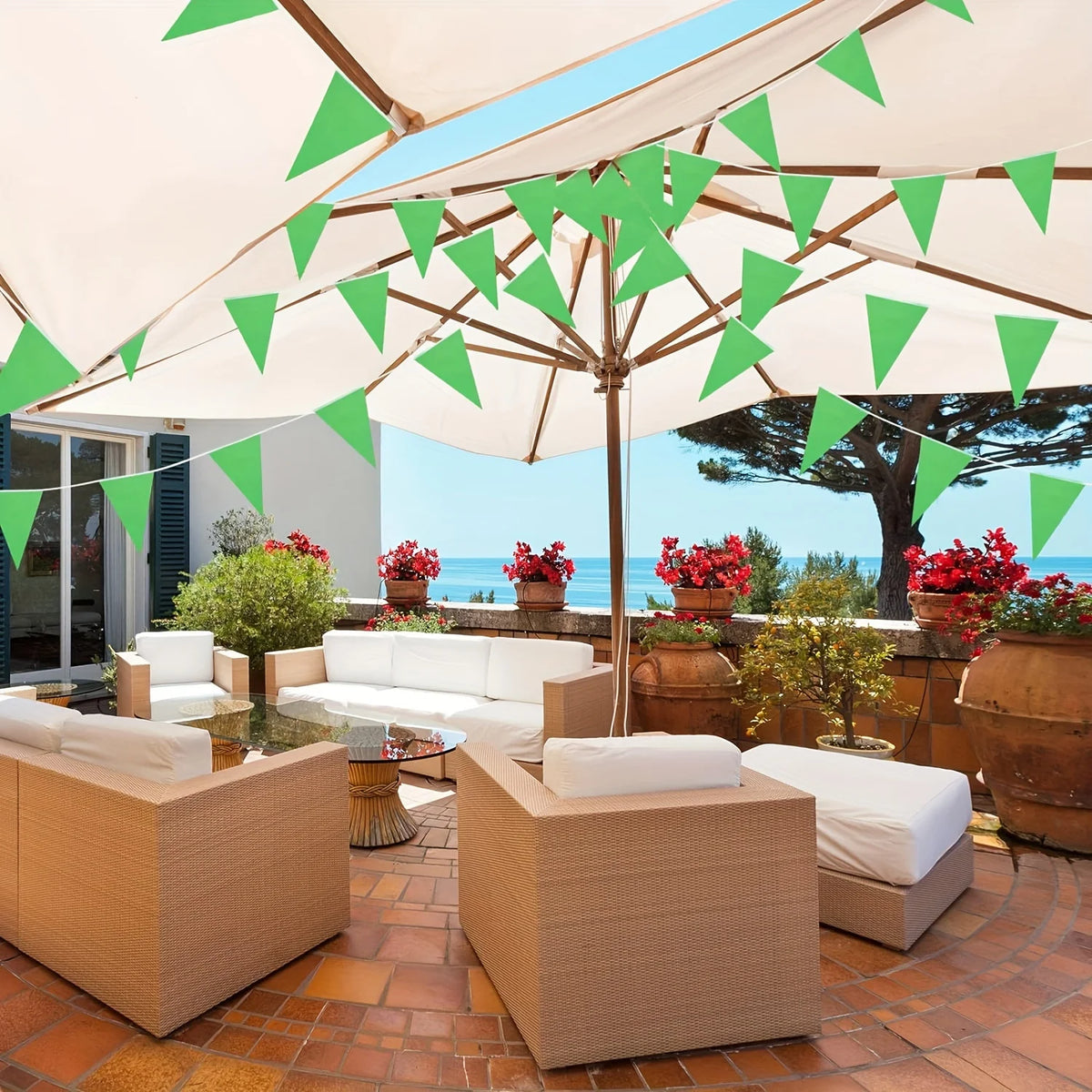 guirlande festivités fanions vert triangulaires suspension fil blanc décoration anniversaire mardi grasextérieur spring winter