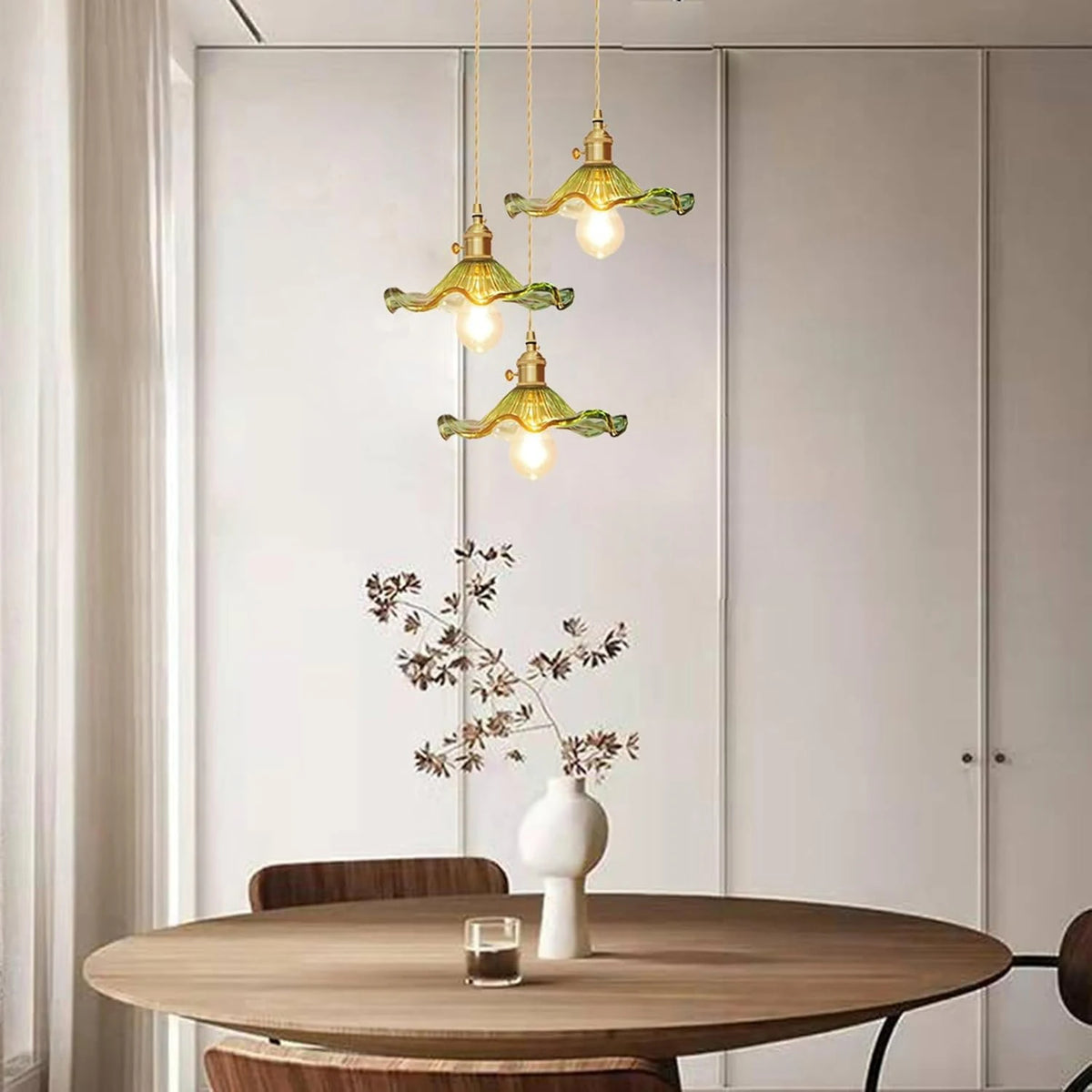 lustre suspendu vintage verre coloré tulipe filaments ampoule salon chambre