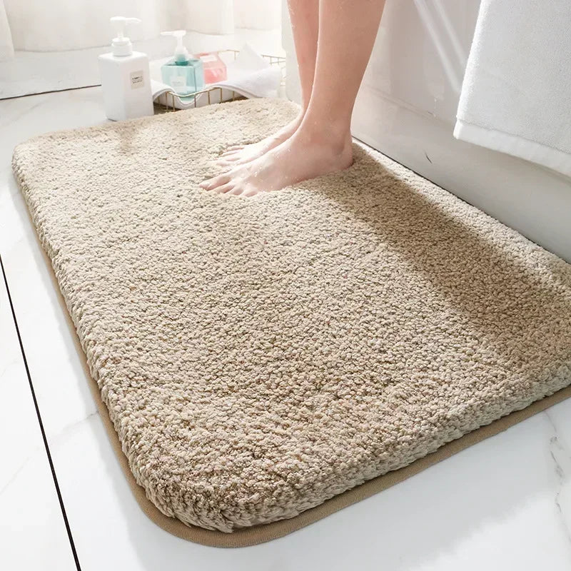 tapis bain gris clair poilu duveteux antidérapant polyester moderne salle bain toilette rectangle