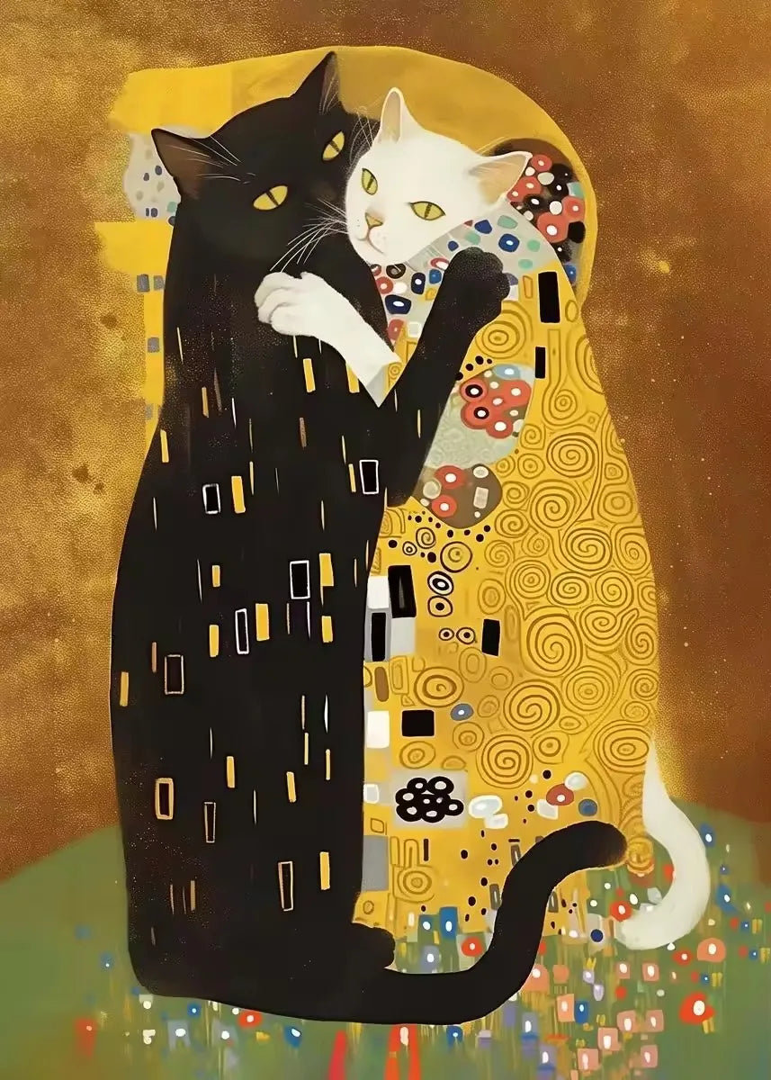 toile d'art abstraite chat noir blanc art nouveau sans cadre