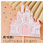 décoration gâteau château conte fées rose blanche bleue or anniversaire enfant fête