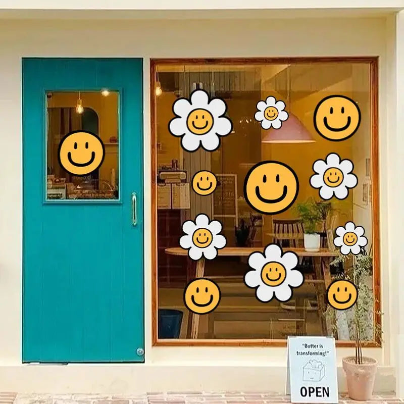 stickers muraux fleurs sourires motifs colorés moderne adhésif facile décoration intérieure joyeuse variété tailles