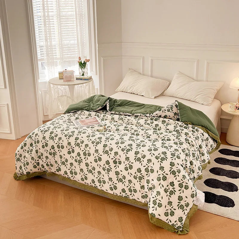 couette coton imprimée fleurs feuilles été automne vintage adhésive lavable maison 150x200cm 200x230cm