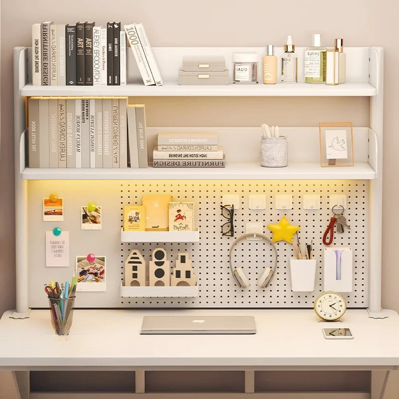 meuble rangement blanc étagères perforées vis moderne porte clés lunettes cartes horloge tablette chaise