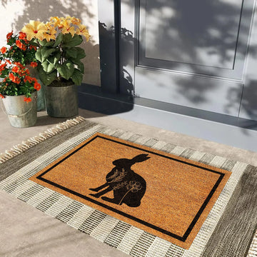 tapis d'entrée marron lapin fleurs antidérapant résistant extérieur intérieur classique imperméable