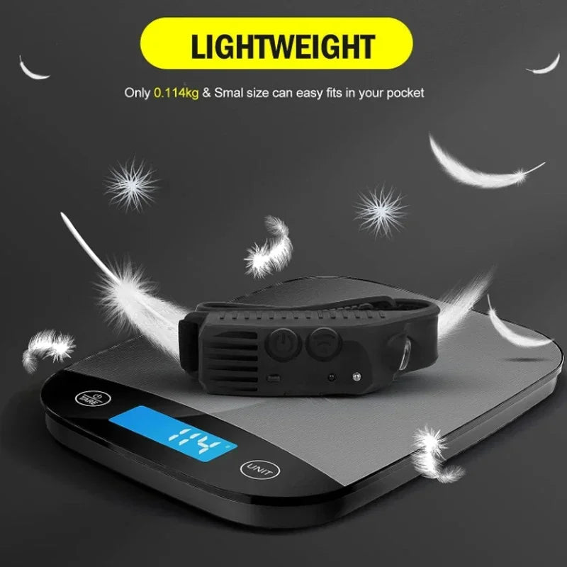 lumière frontale led rechargeable usb deux bandes élastiques jaunes noir sportive cours pêche travail