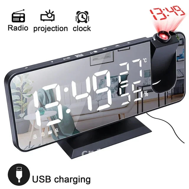 horloge multifonctionnelle or rose moderne radio double alarme projection