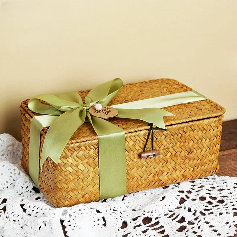 boîtes rangement seagrass naturel tissage paille rustique artisanal cordon boucle