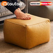 pouf ottoman cuir synthétique jaune moutarde marron rouille moderne minimaliste multifonctionnel repose pieds siège