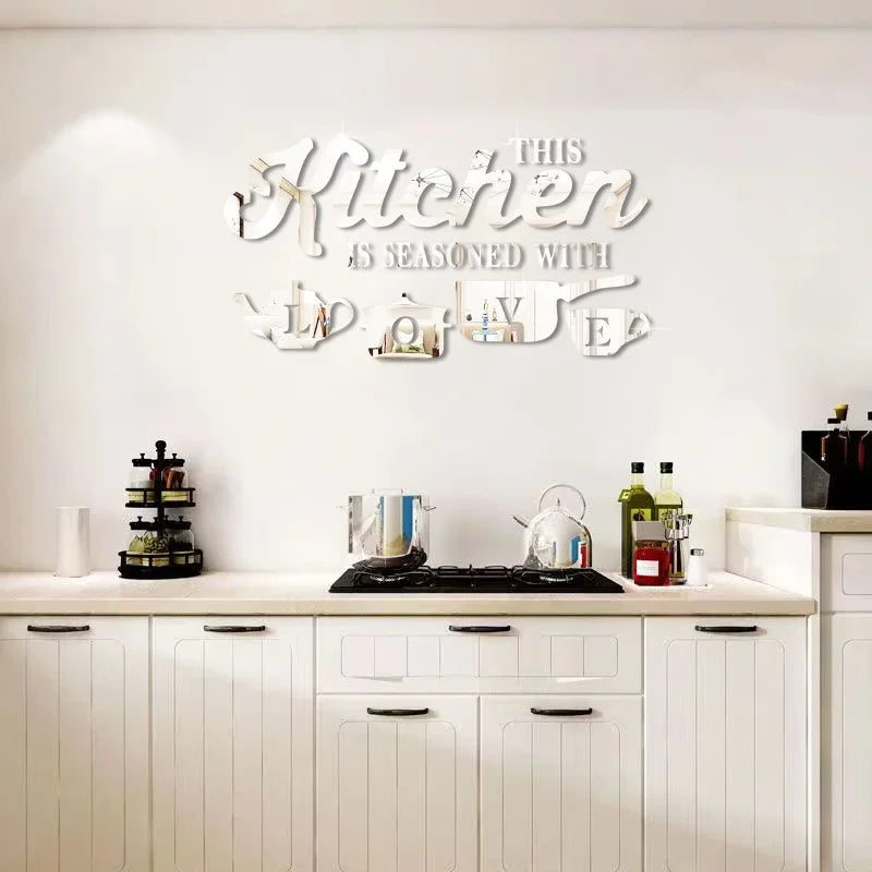 décoration murale stickers argenté doré noir vaisselle LOVE cuisine moderne abstraite
