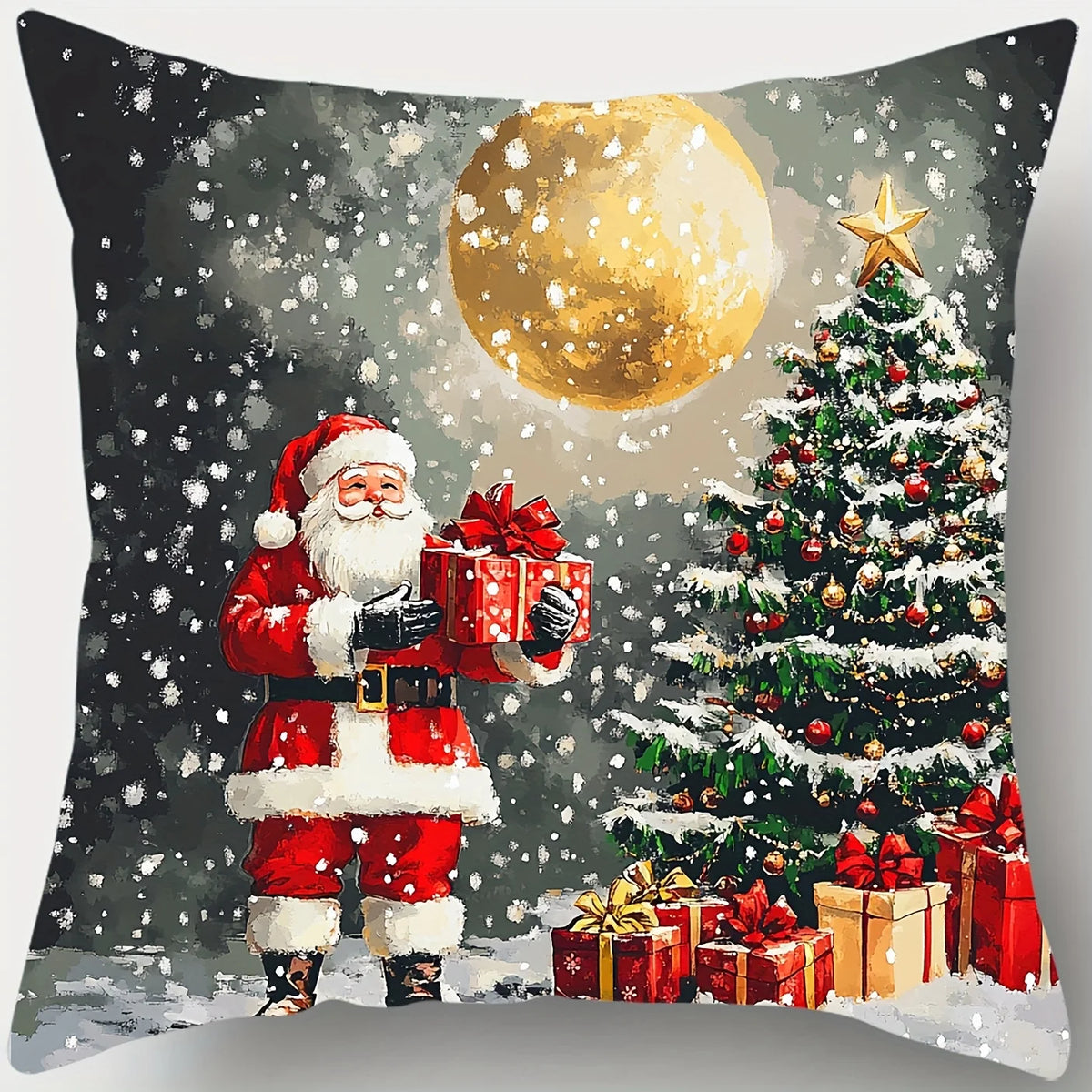 housses d'oreiller noël santa rennes arbre cadeaux lune flocons polyester fermeture éclair machine 45cm