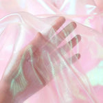 tissu organza brillant moderne élégant bleu rose violet vert blanc translucide effet irisé