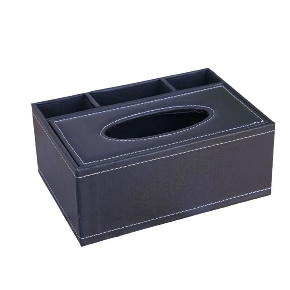 boîte mouchoirs simili cuir noire classique compartiments rangement télécommande objetos divers