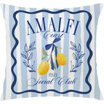 coussin bleu clair motif floral vintage 45x45cm rayures horizontales citrons jaunes