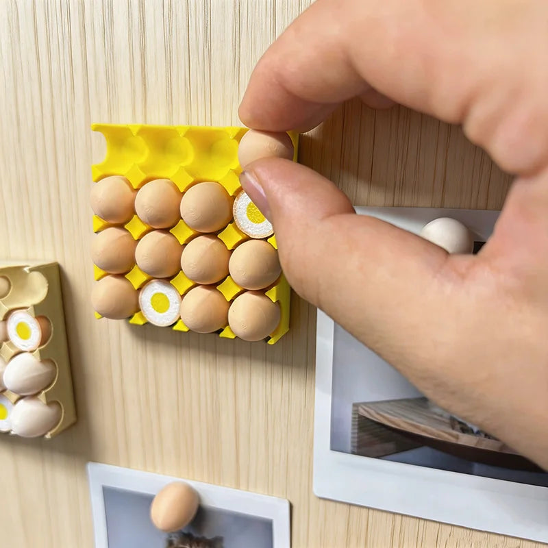 aimants réfrigérateur forme barquette œufs jaune beige compartiments ovales décorative pratique