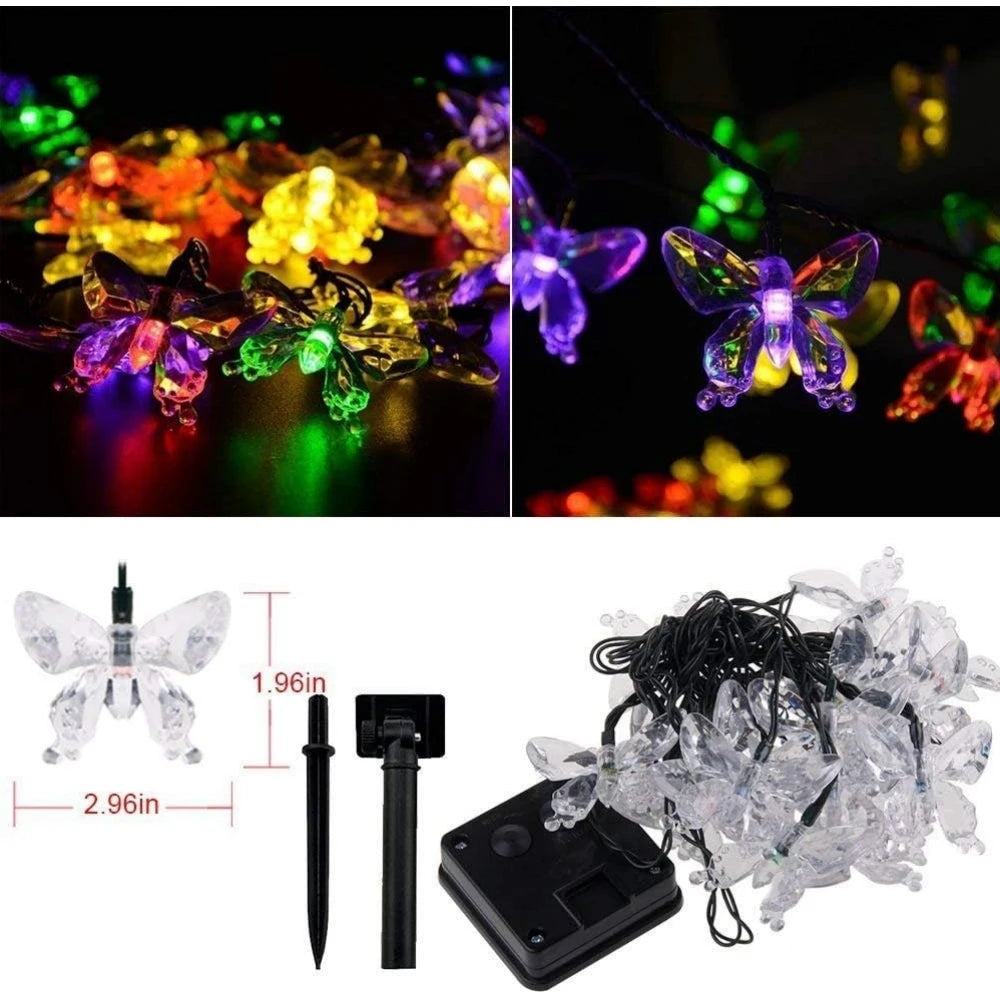 guirlande lumineuse solaire extérieure 50 led papillons féeriques multicolores modes éclairage