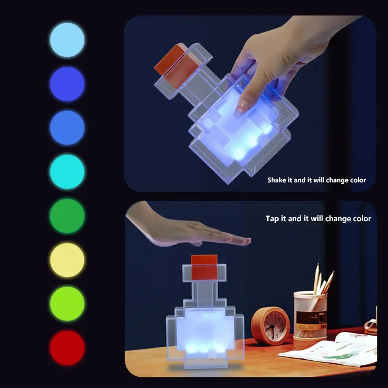 bouteille médicament led rechargeable pixel art contemporain transparent rouge bleu table chambre