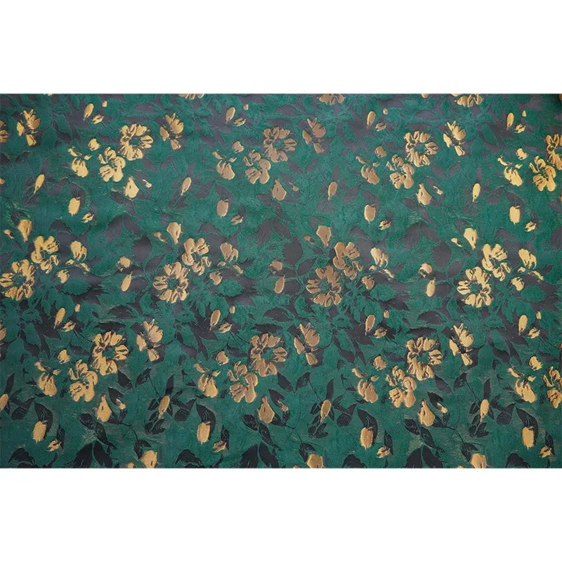 tissu brocart floral vert foncé semi transparent polyester largeur 155cm élégant résistant intempéries Jacquard