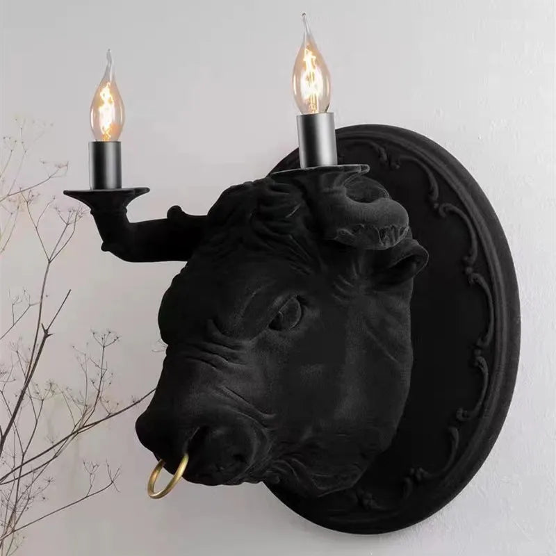 applique murale art deco sculpture animal ampoules led noir blanc vintage chambre salon étude