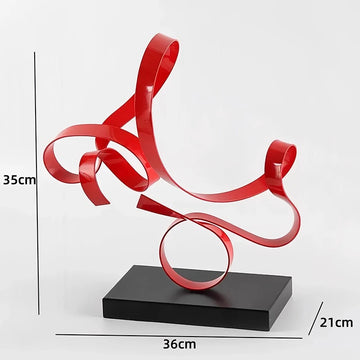 décoration contemporaine sculpture abstraite rouge métal lisse brillante moderne 14+