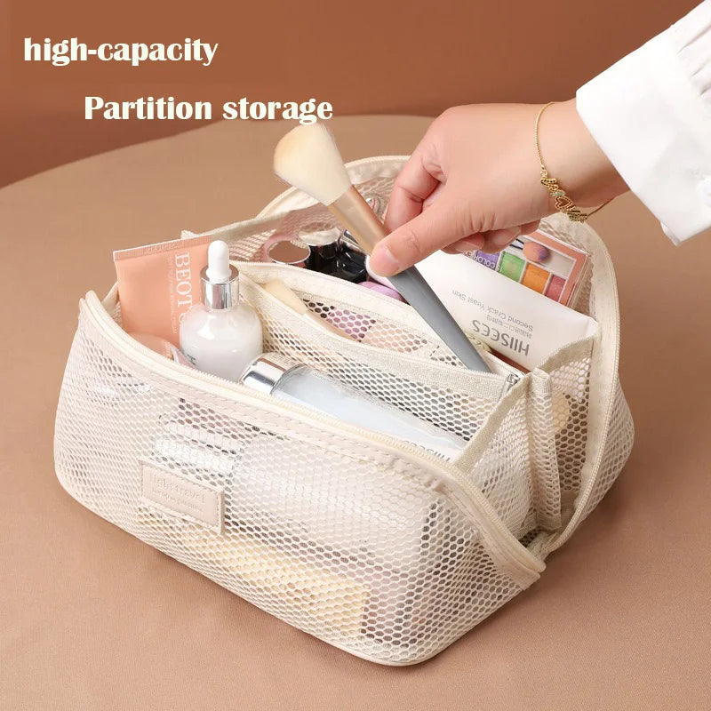 sac rangement toilettage portable maille fine pliable cosmétiques maquillage masque brosse poignées moderne