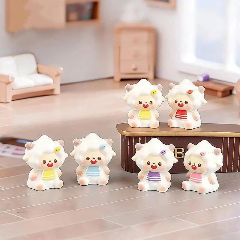 figurines mignonnes moutons résine couleurs variées visage souriant ruban cartoon