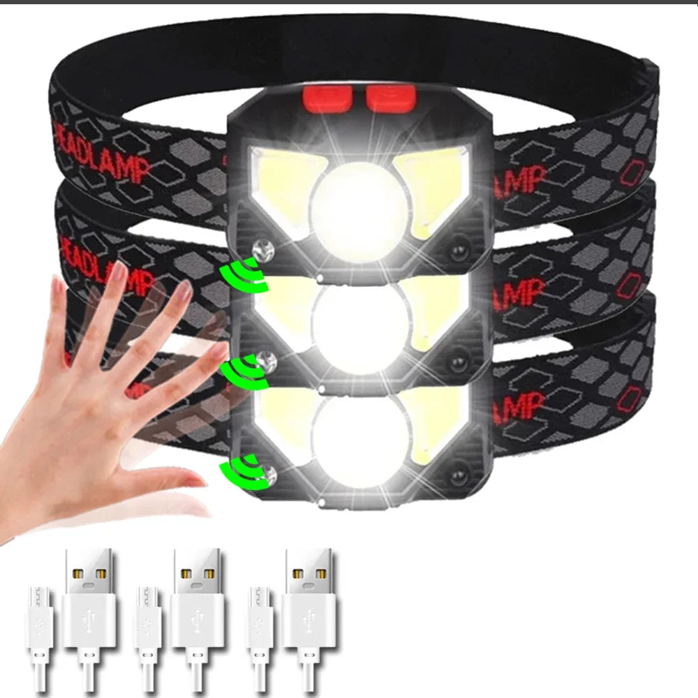 lampe frontale rechargeable led noire camping pêche nuit randonnée mode ajustable ceinture