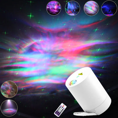 Projecteur laser galaxie RGB LED en fonctionnement dans une chambre