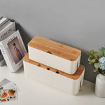 boîte rangement moderne bambou blanc noir organisation câbles horloge radio minimalistestyle