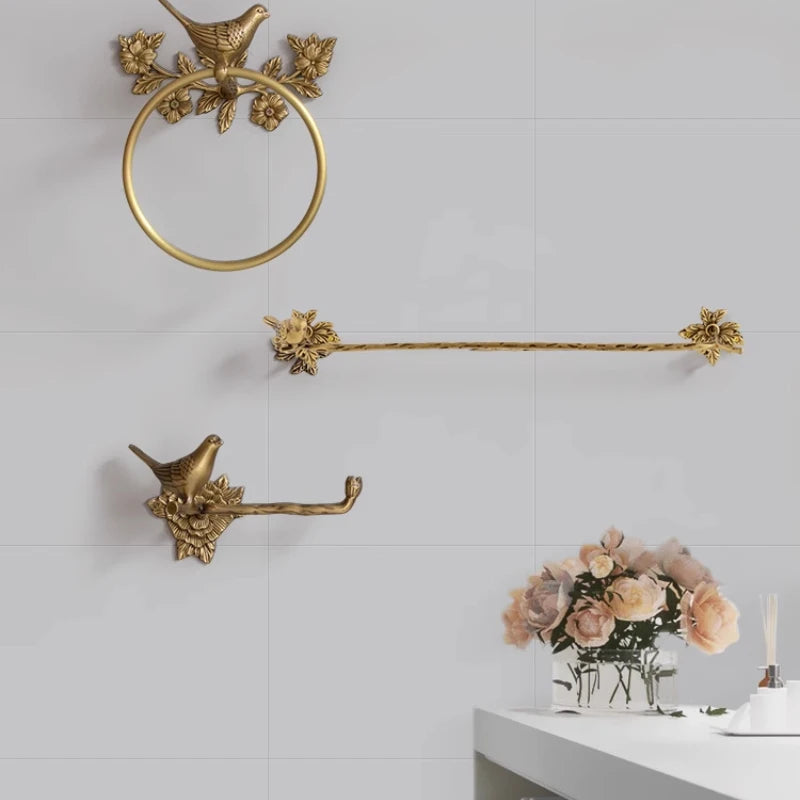 porte serviettes doré ornements floraux oiseaux classique fixations salle bain autocollant