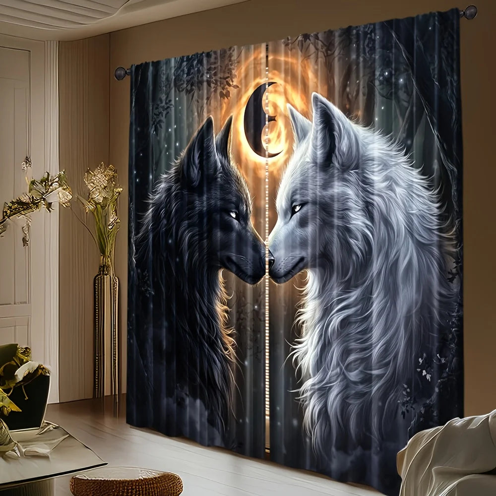 rideau occultant isolation thermique deux panneaux moderne polyester motif loups fond étoiles opaque maison